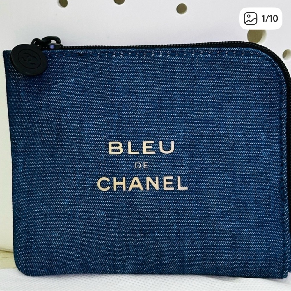 Chanel Blue Denim Zip Around Pouch